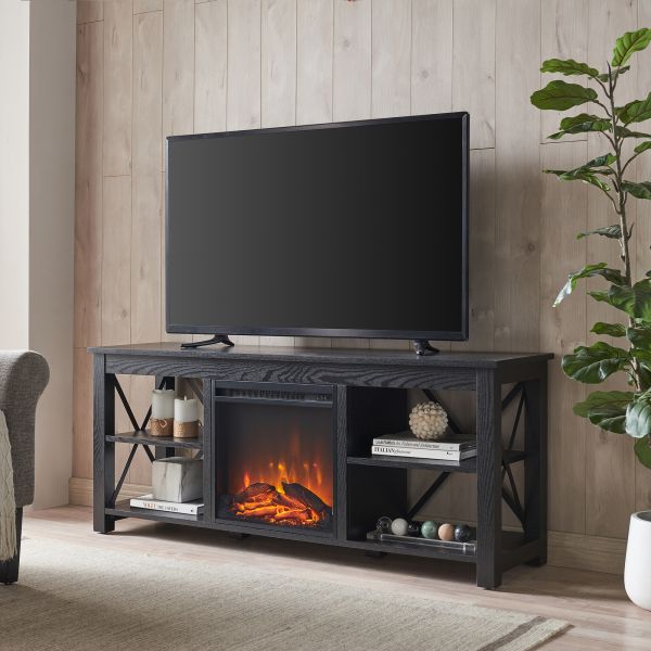 Sawyer Rectangular TV Stand with Log Fireplace for TV's up to 65