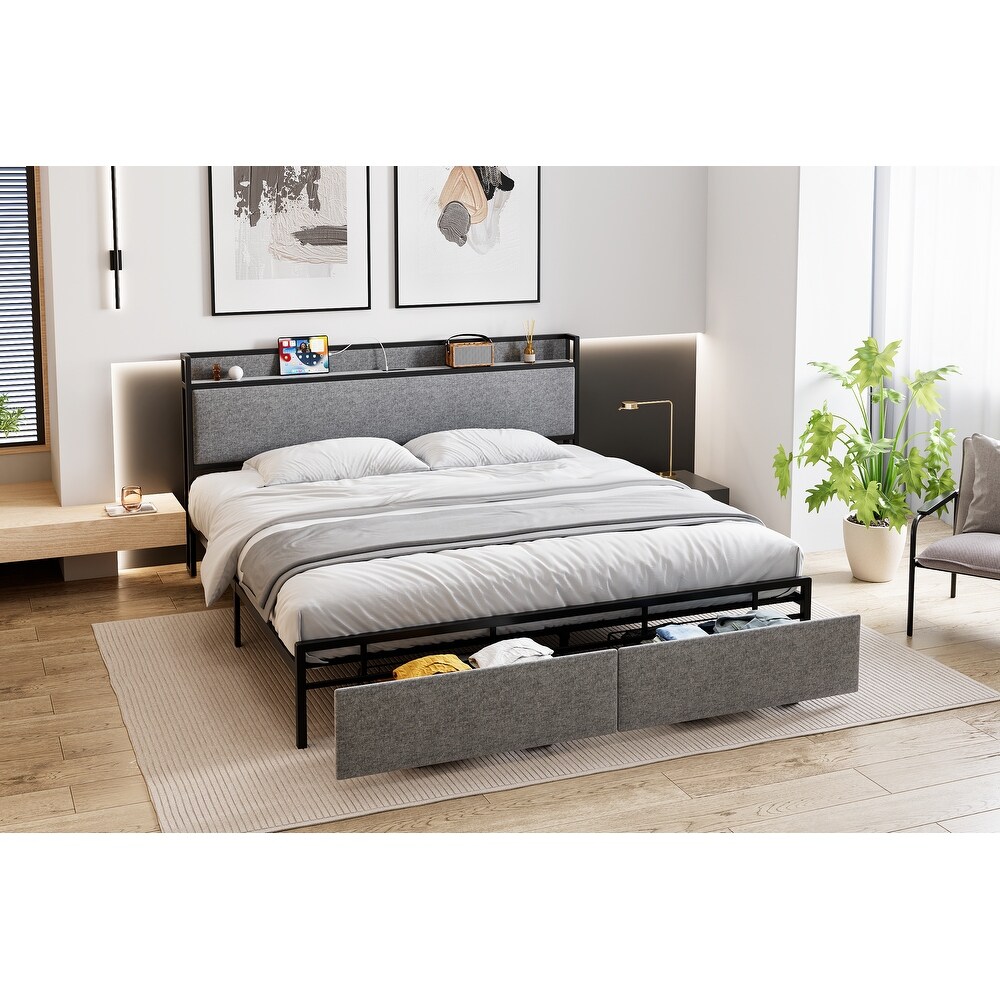 Bed Frame with 2 Storage Drawers and Headboard