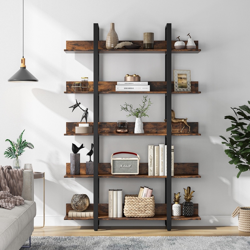 47'' Bookcase  Industrial Bookshelves Etagere with Storage  Open Display Shelves