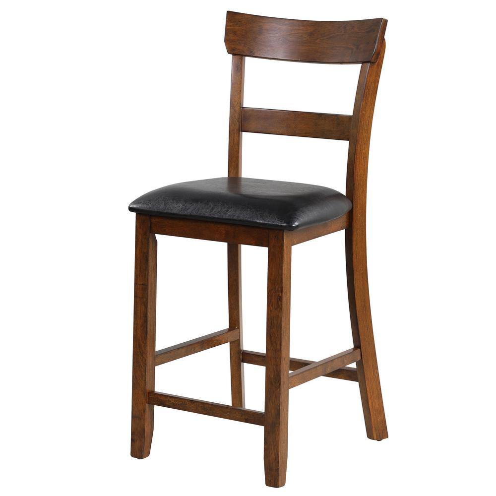 HONEY JOY Bistro Brown and Black Upholstered Bar Stools Vintage Wooden Dining Chair for Kitchen (Set of 2) TOPB004419