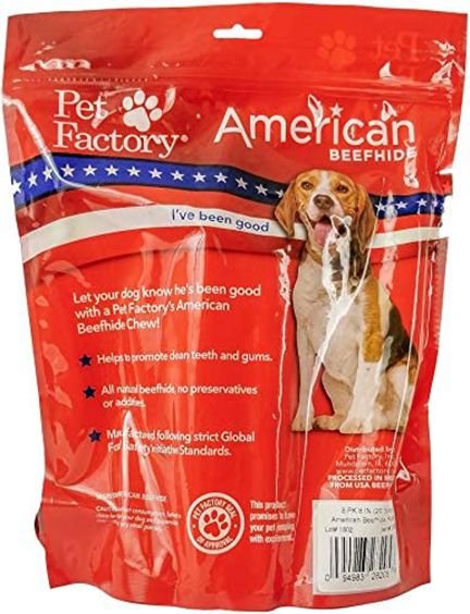 Pet Factory American Beefhide 8 to 9-inch Rolls Natural Flavored Chewy Dog Treats， 8 count