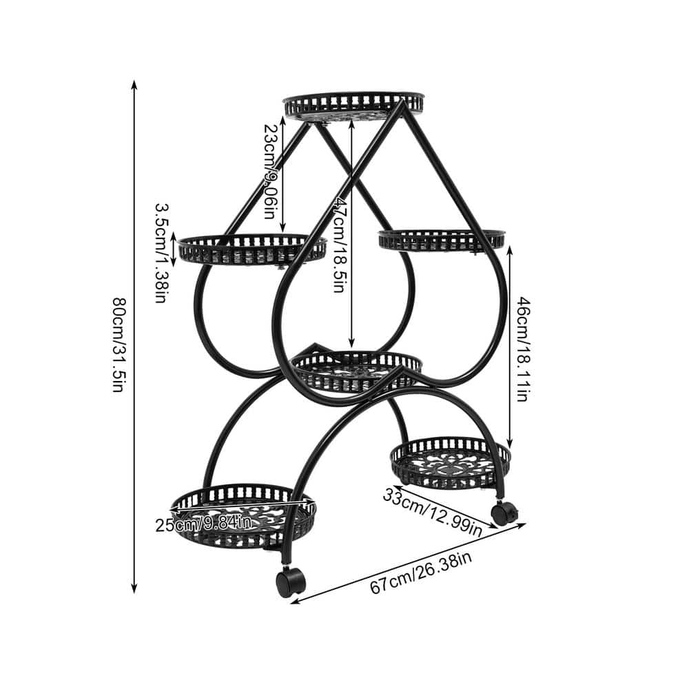 YIYIBYUS 31.49 in. Tall IndoorOutdoor Black Metal Iron Plant Stand Heart-Shape (4-Tiered) OT-ZJCY-5179