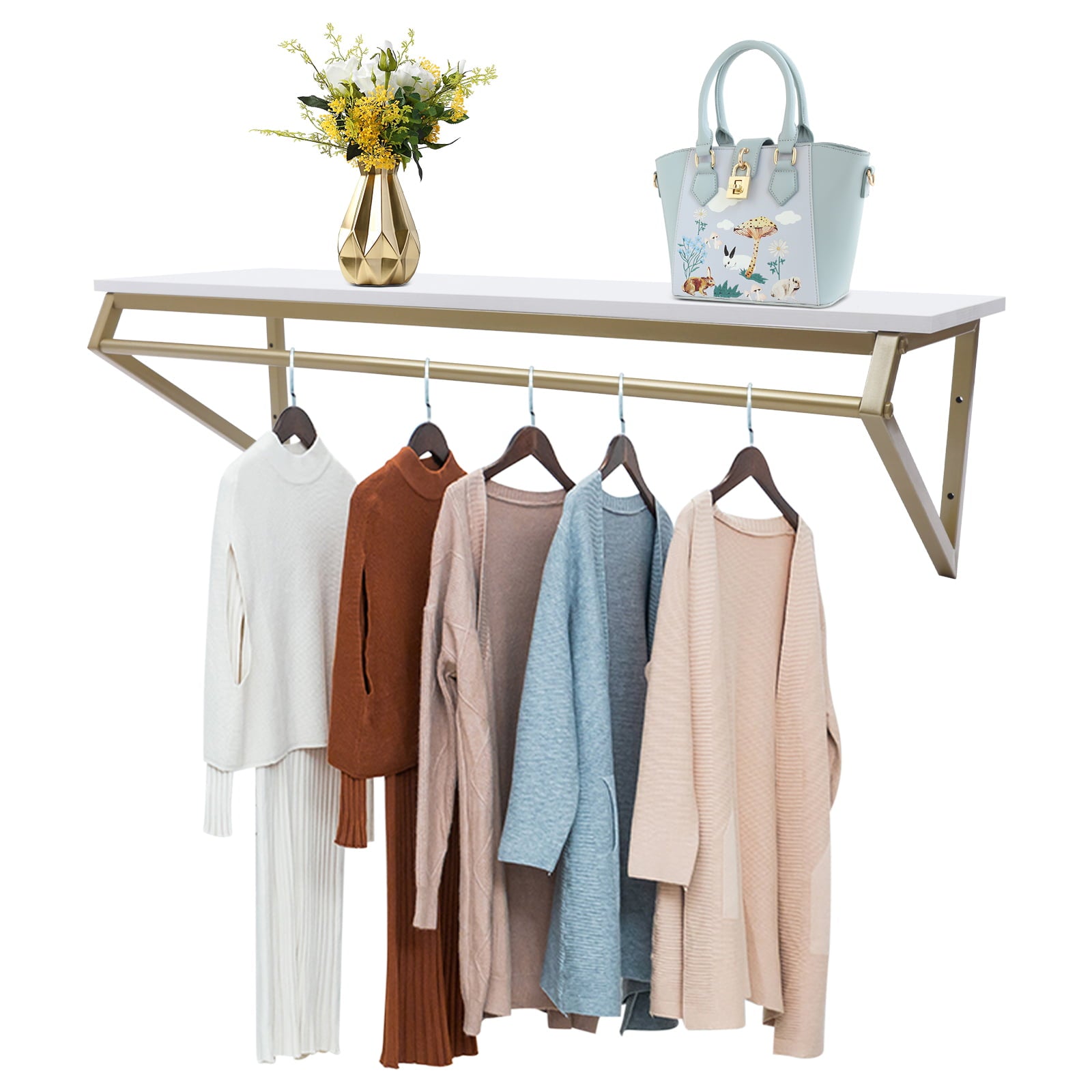 Miumaeov Modern Gold Clothe Rack Storage Display Garment Wall-Mounted Clothes Hanger Store Rack