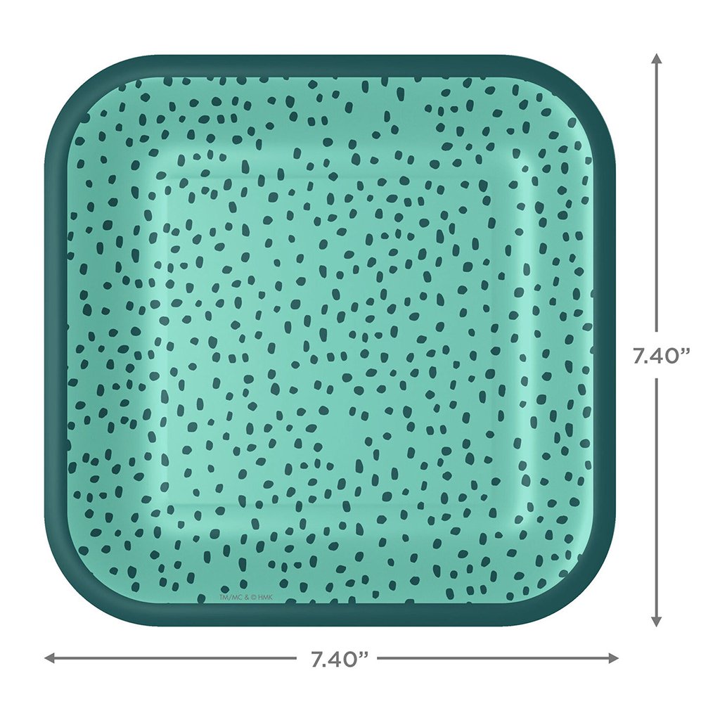 Hallmark  Aqua With Green Dots Square Dessert Plates, Set of 8