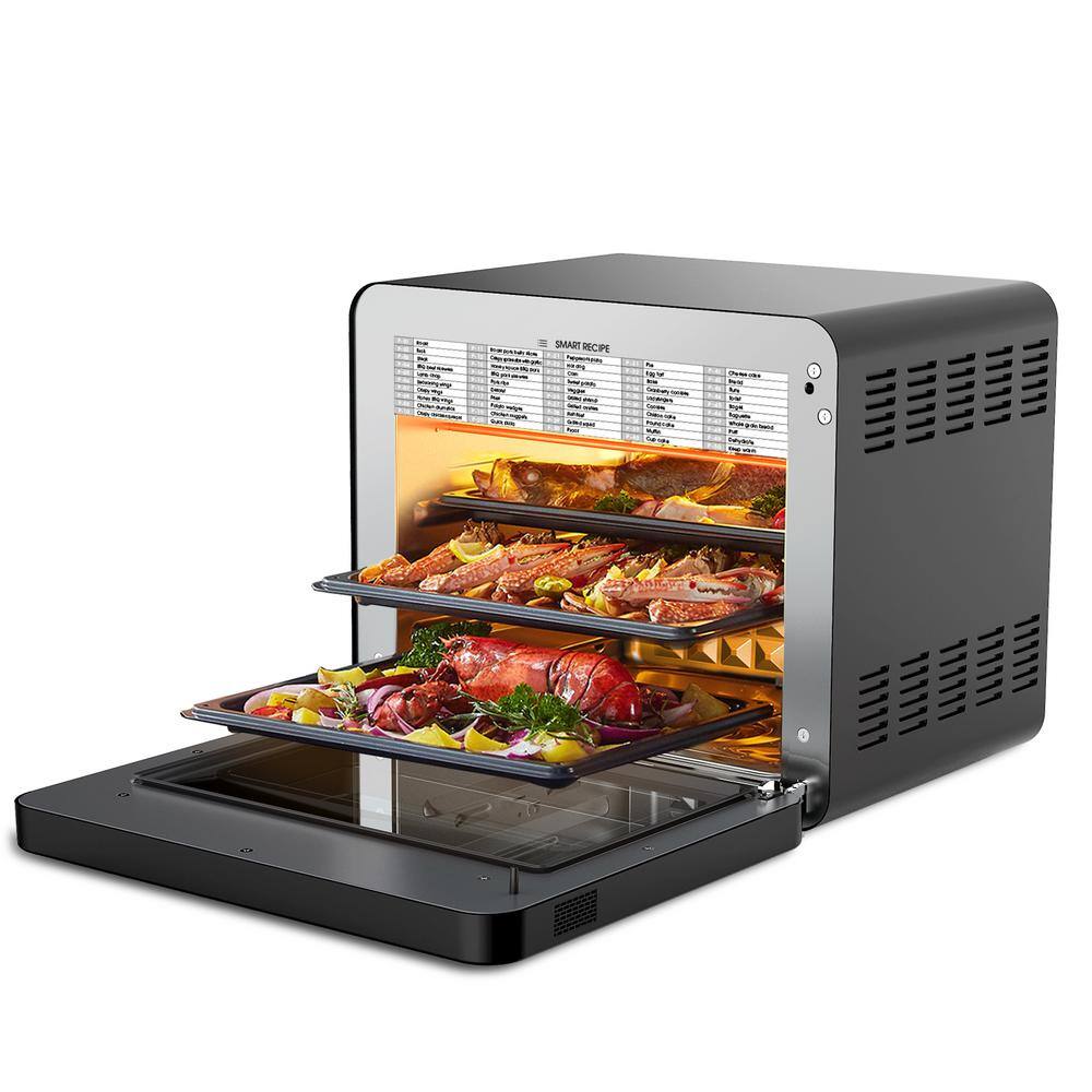 Tileon 1650 W 6-Slice Black Stainless Steel Air Fryer Toaster Oven 26 qt. Steam Convection Countertop Oven 50-Cooking Presets AYBSZHD376