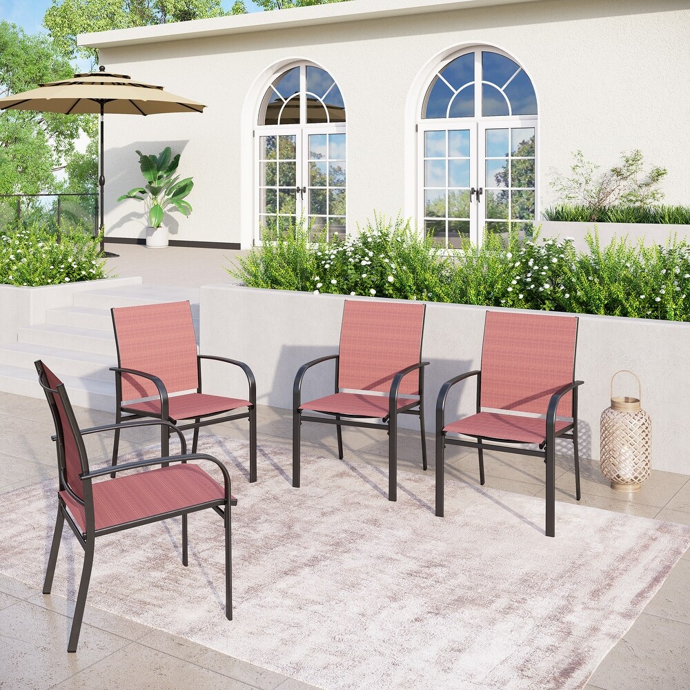 5 Piece Patio Dining Set  37 Inch Square Metal Table and 4 Textilene Dining Chairs