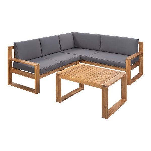 3-Piece Wood Patio Sectional Sofa Set with Coffee Table and Soft Thick Cushions - Overstock - 35972586