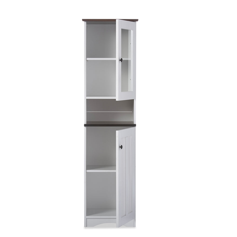 Skyline Decor Two-tone White and Dark Brown Buffet and Hutch Kitchen Cabinet