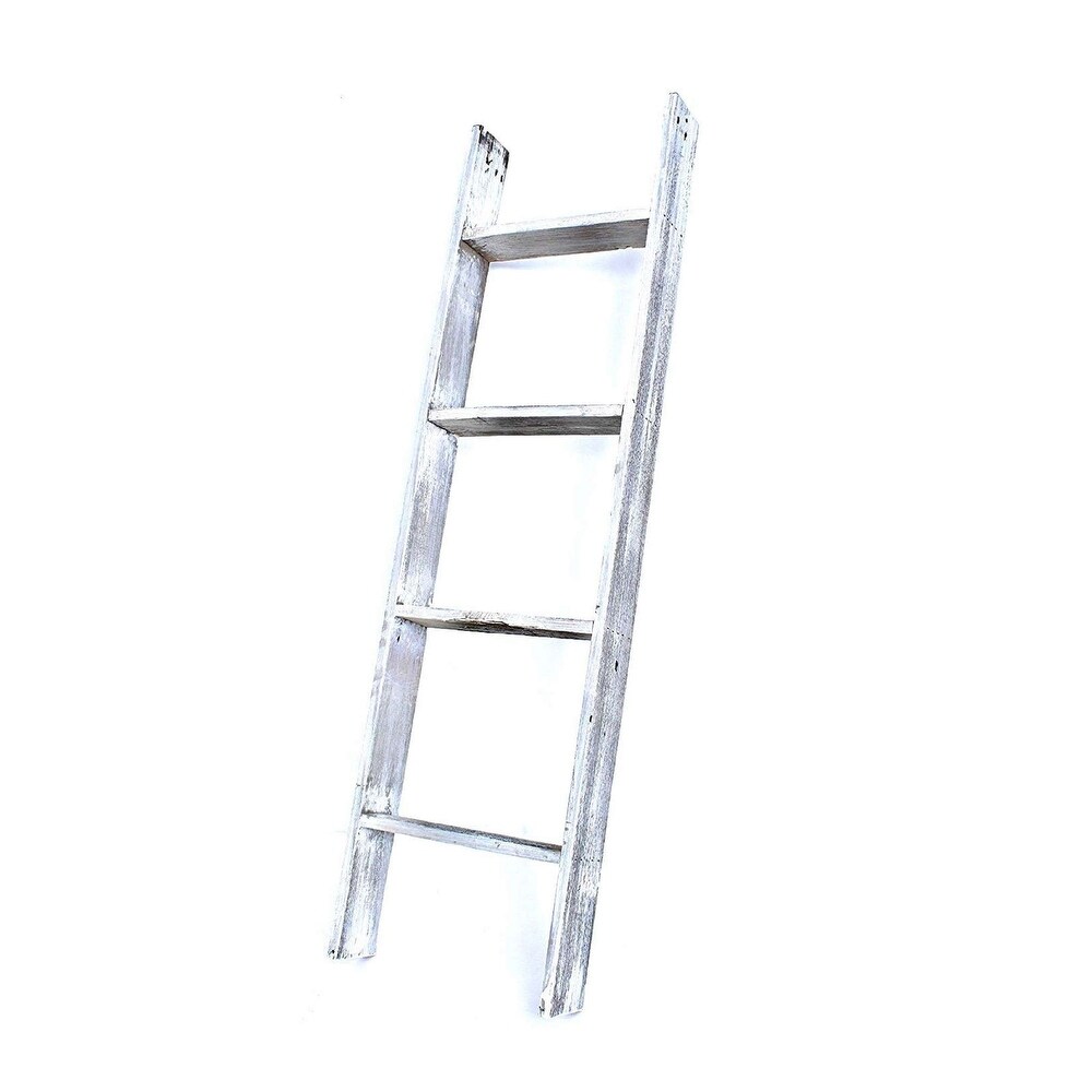 4 Step Rustic White Wood Ladder Shelf   49\