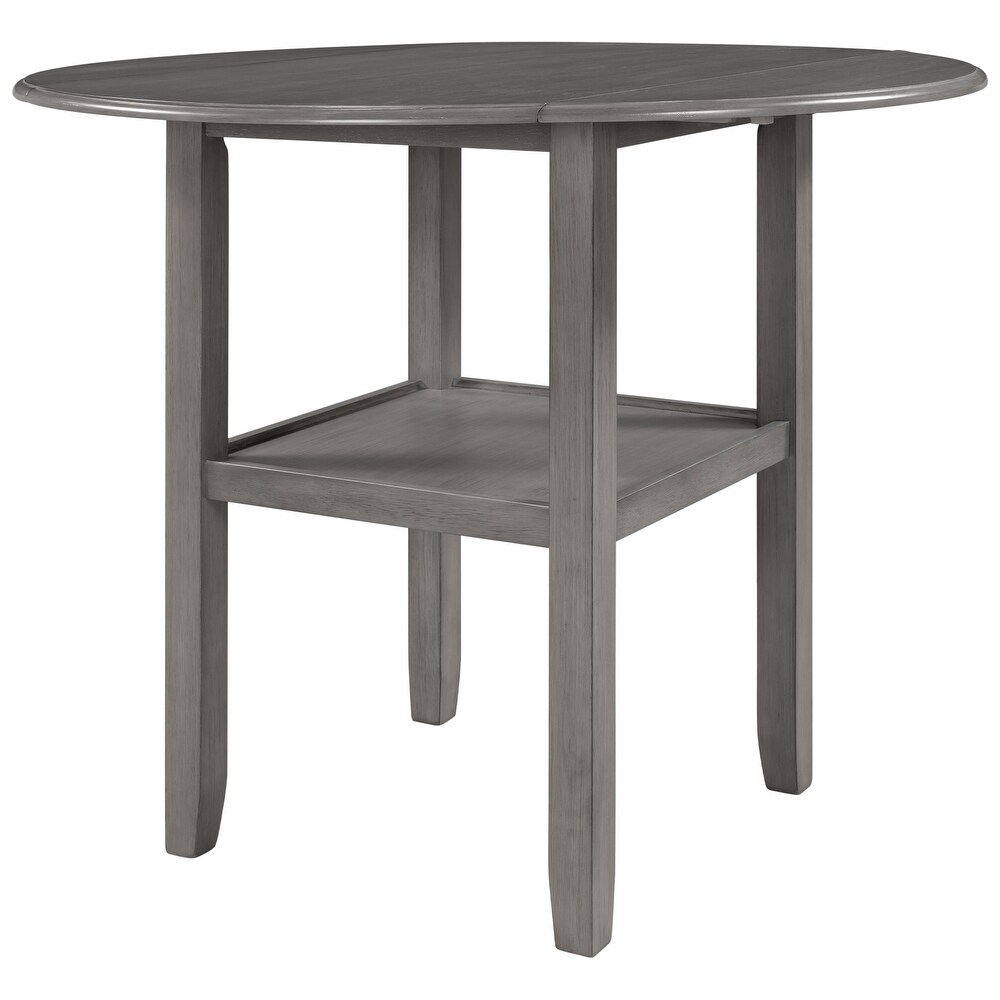 Round Counter Height Kitchen Dining Table with Drop Leaf and One Shelf