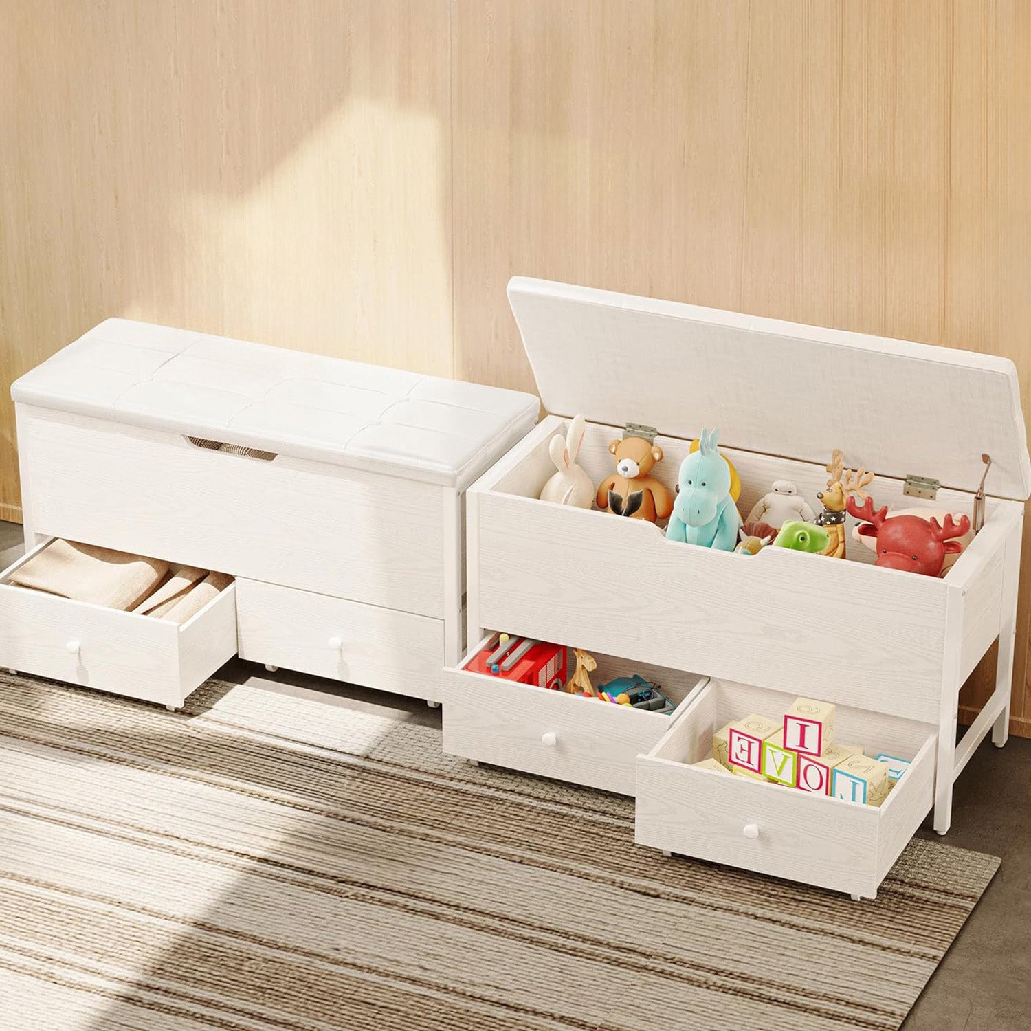 Shoe Storage Bench with Flip Top Toy Box and Drawers