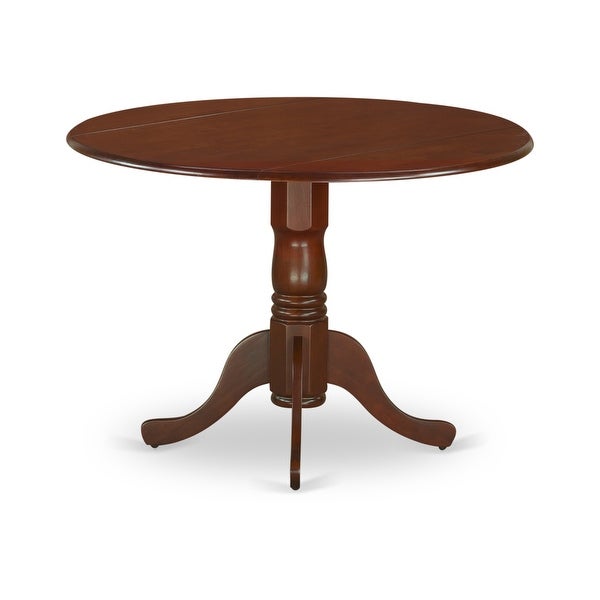 3 PC small Kitchen Set- Round Dining Table and 2 Parson Chairs in Linen Fabric - Mahogany Finish