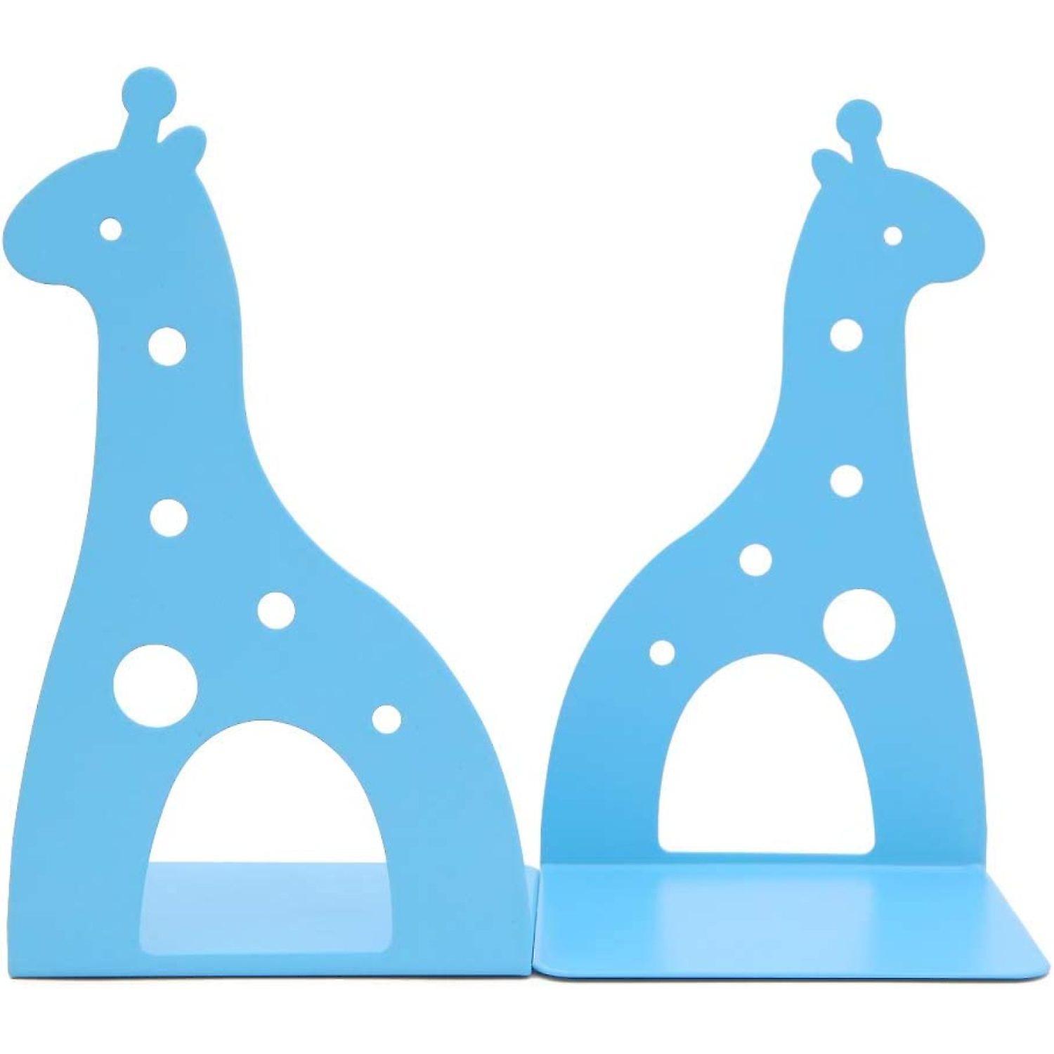 Winterworm 1 Pair Cute Cartoon Animal Theme Giraffe Shape Bookend For Children Gift And School Supplies (blue)