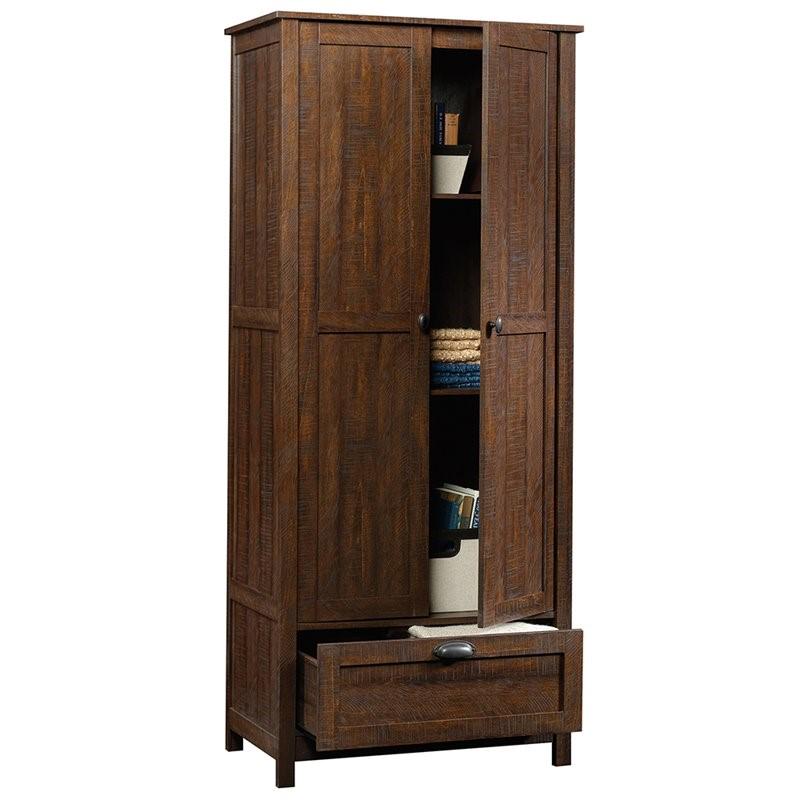 Sauder Storage Cabinet， Rustic Walnut Finish