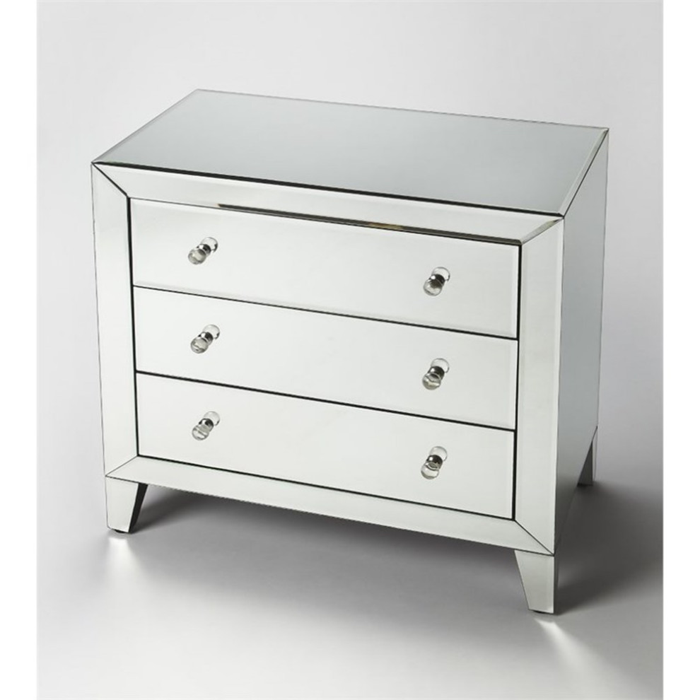 Beaumont Lane 3 Drawer Contemporary Glass Mirrored Accent Chest in Clear   Contemporary   Accent Chests And Cabinets   by Homesquare  Houzz