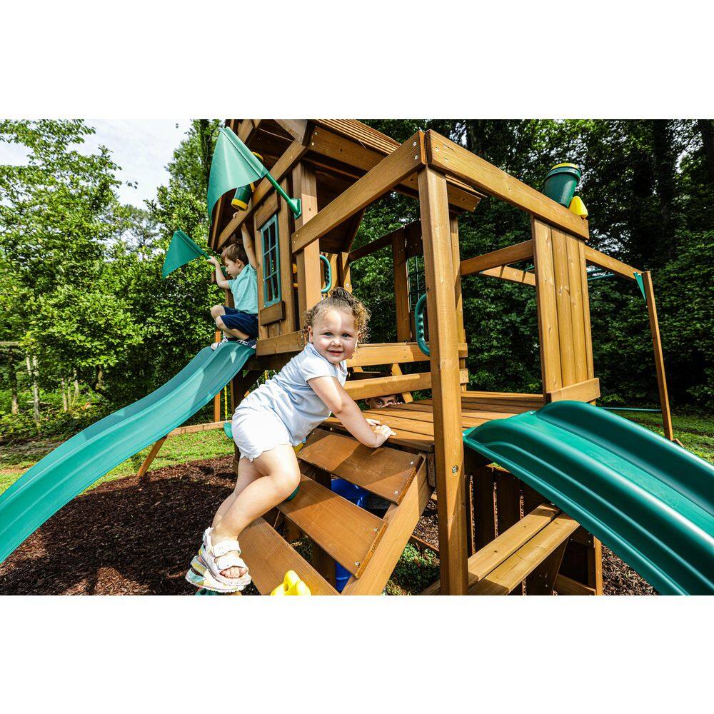 Swing-N-Slide Playsets Super KnightsBridge Complete Wooden Outdoor Playset with Slides Monkey Bars Swings and Swing Set Accessories WS 8354