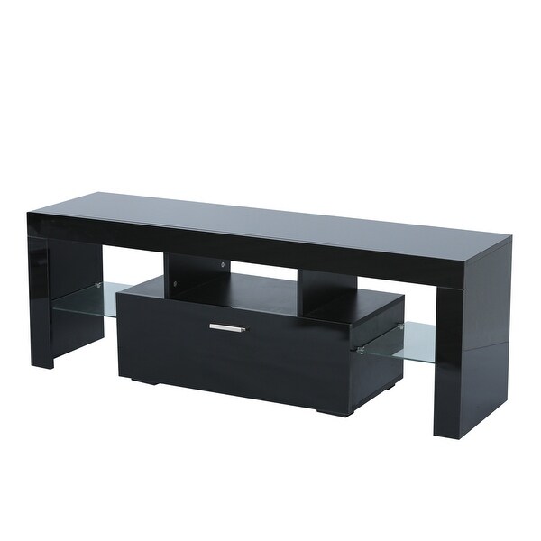 Morden High Glossy TV Stand Cabinet with 2 Glass ShelfandRGB LED for 43 to 60 in