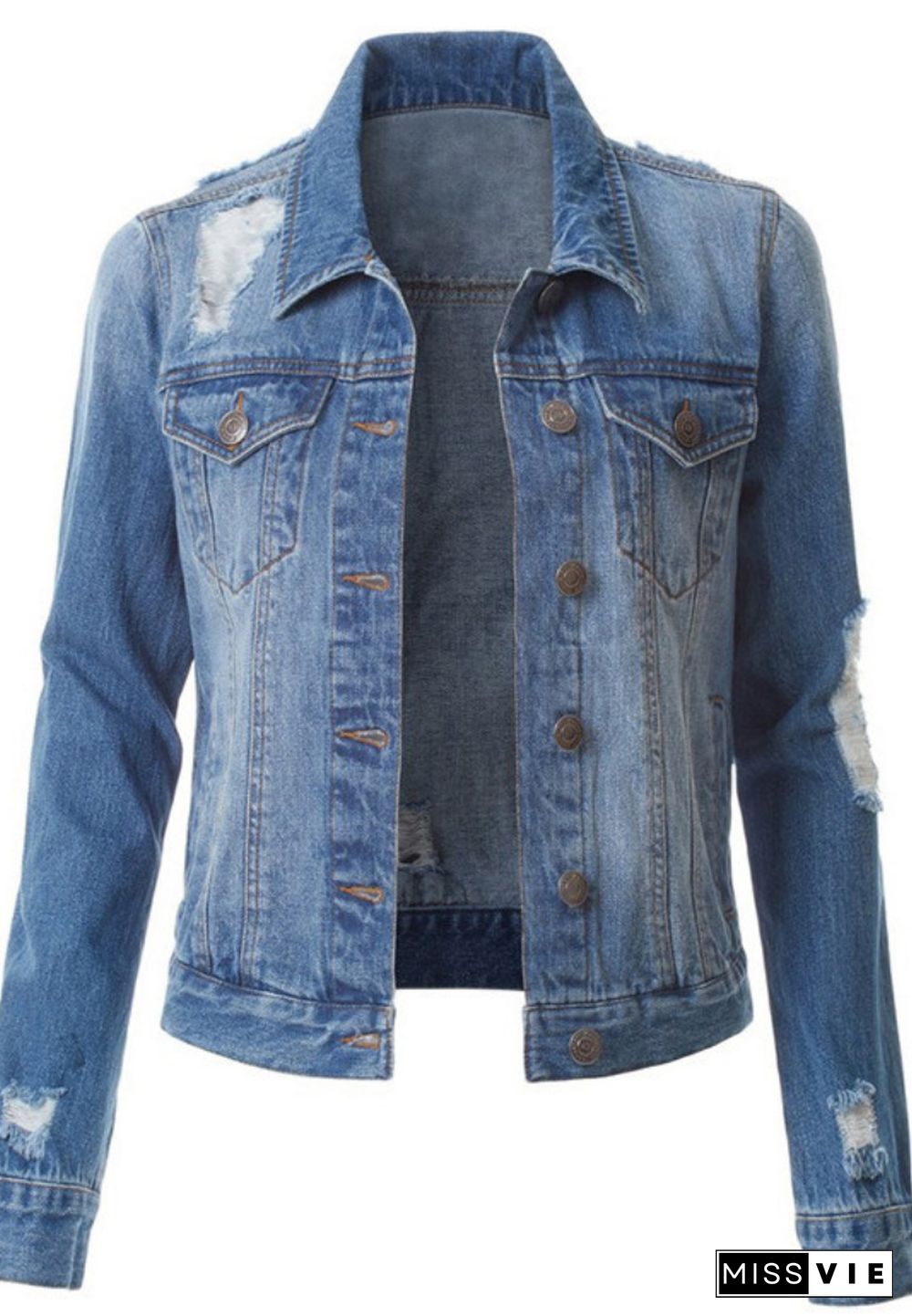 Solid Denim Ripped Jacket