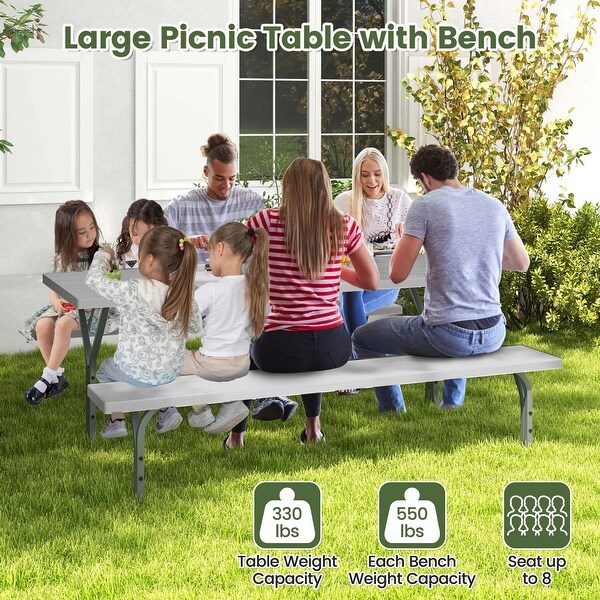 Costway 6 FT Picnic Table Bench Set Outdoor Dining Table and 2 Benches