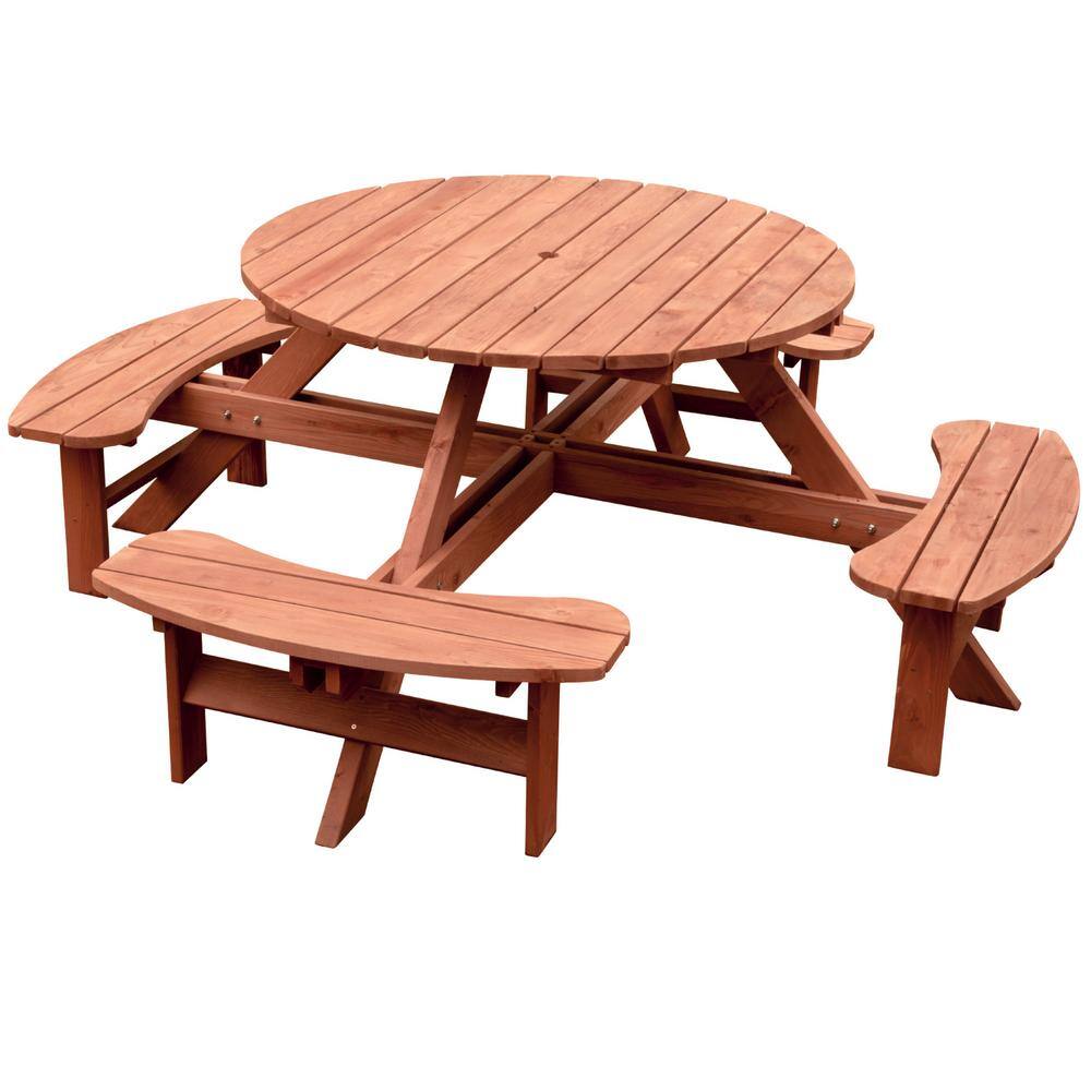 Leisure Season Round 82 in. W x 82 in. D x 30 in. H Wooden Brown Picnic Table RPT8230