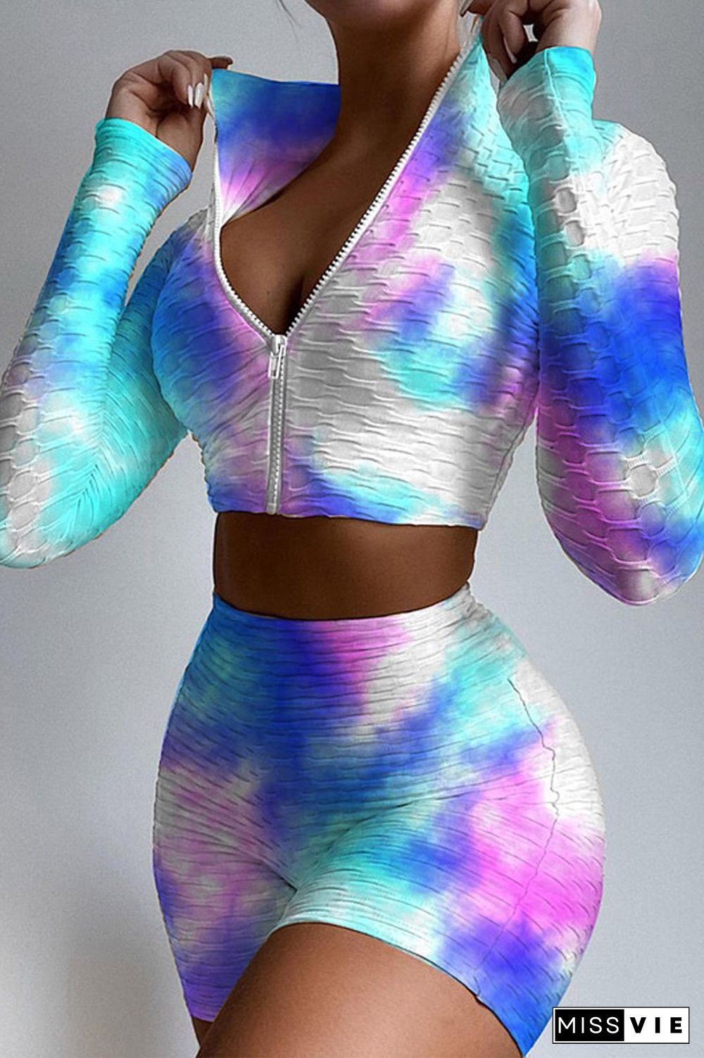 Tie Dye Print Sport Shorts Two Piece Suits