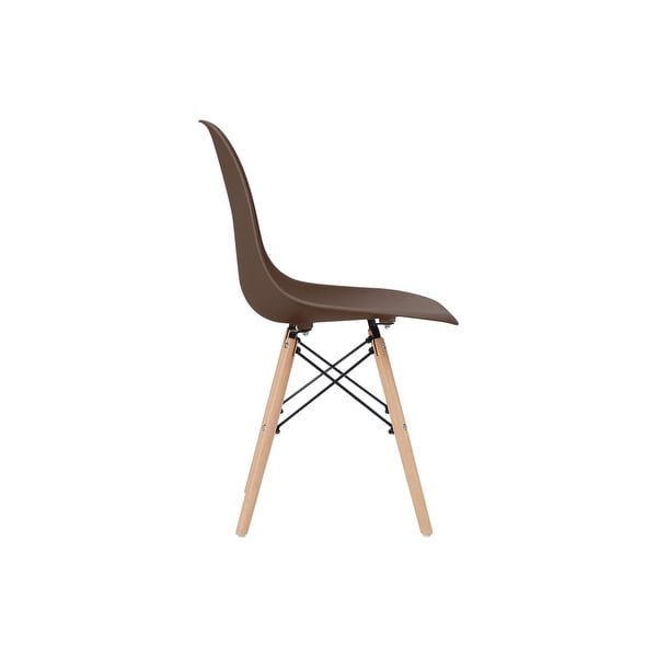 Allan Plastic Side Dining Chair with Wooden Legs Set of 2， Brown - 18.5