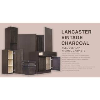 LIFEART CABINETRY Lancaster Shaker Assembled 33 in. x 96 in. x 27 in. Double Oven Cabinet in Vintage Charcoal ALVC-DOC3396