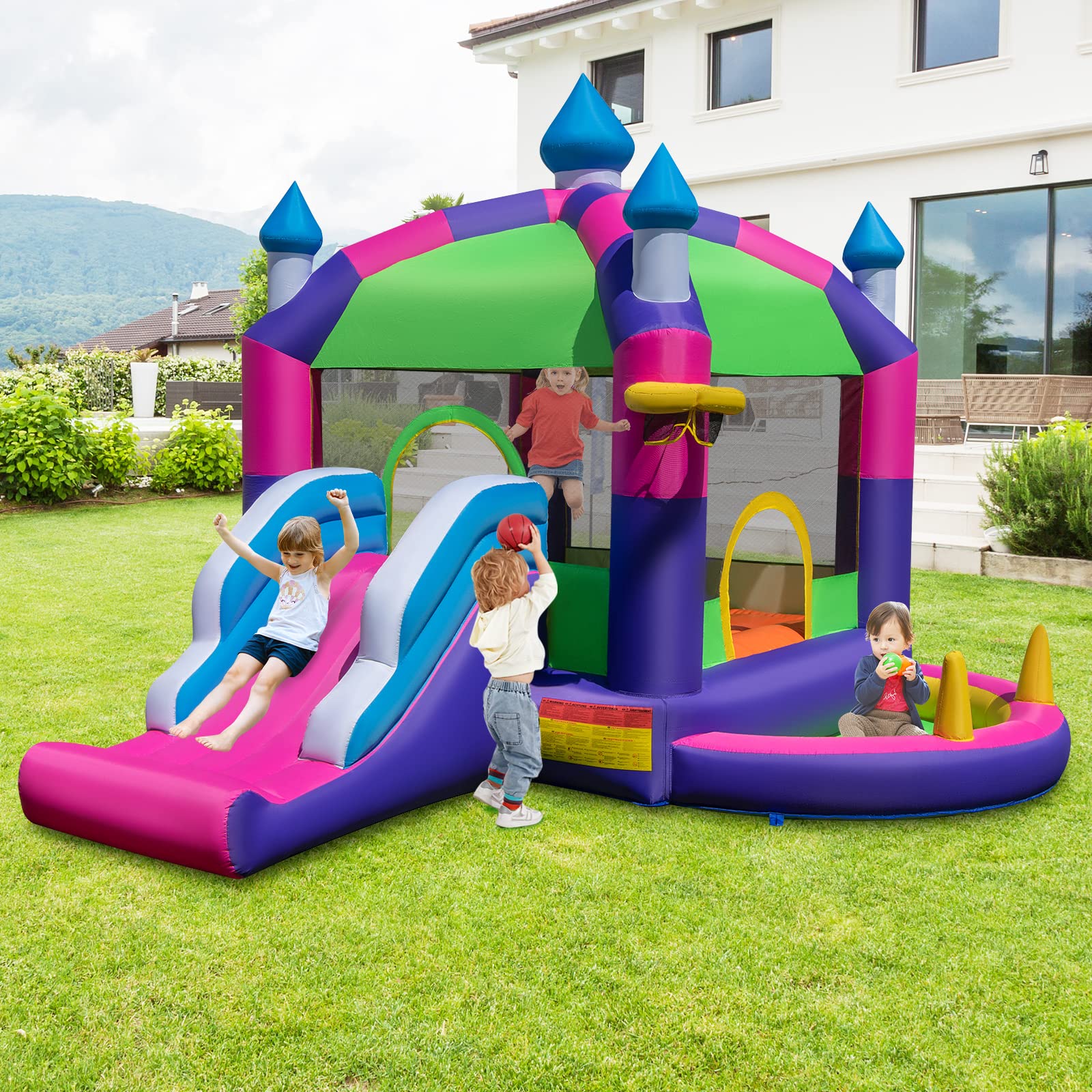 BOUNTECH Inflatable Bounce House with Canopy Overhead Cover