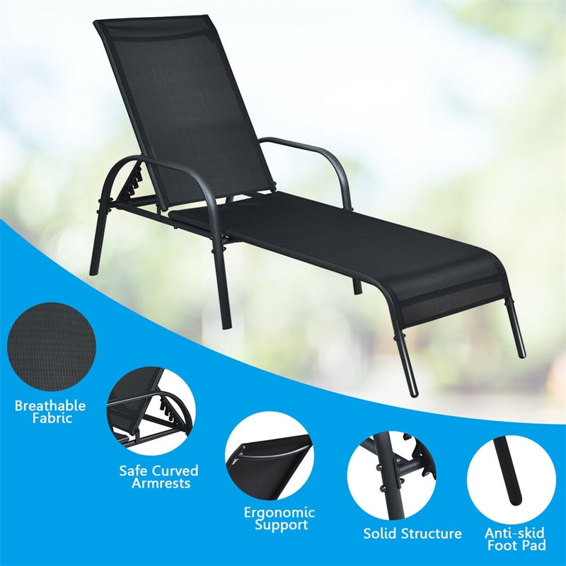 5-Position Fabric Folding Outdoor Chaise Lounge Chair, Lightweight Pool Chair Patio Lawn Recliner Sun Lounger