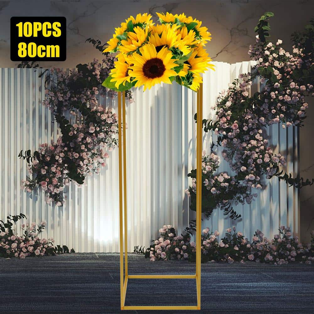 YIYIBYUS 10-Pieces 10.62 in. W x 31.49 in. H Metal Flower Stand Gold Wedding Flower Rack Display Stand OT-ZJGJ-3723-1