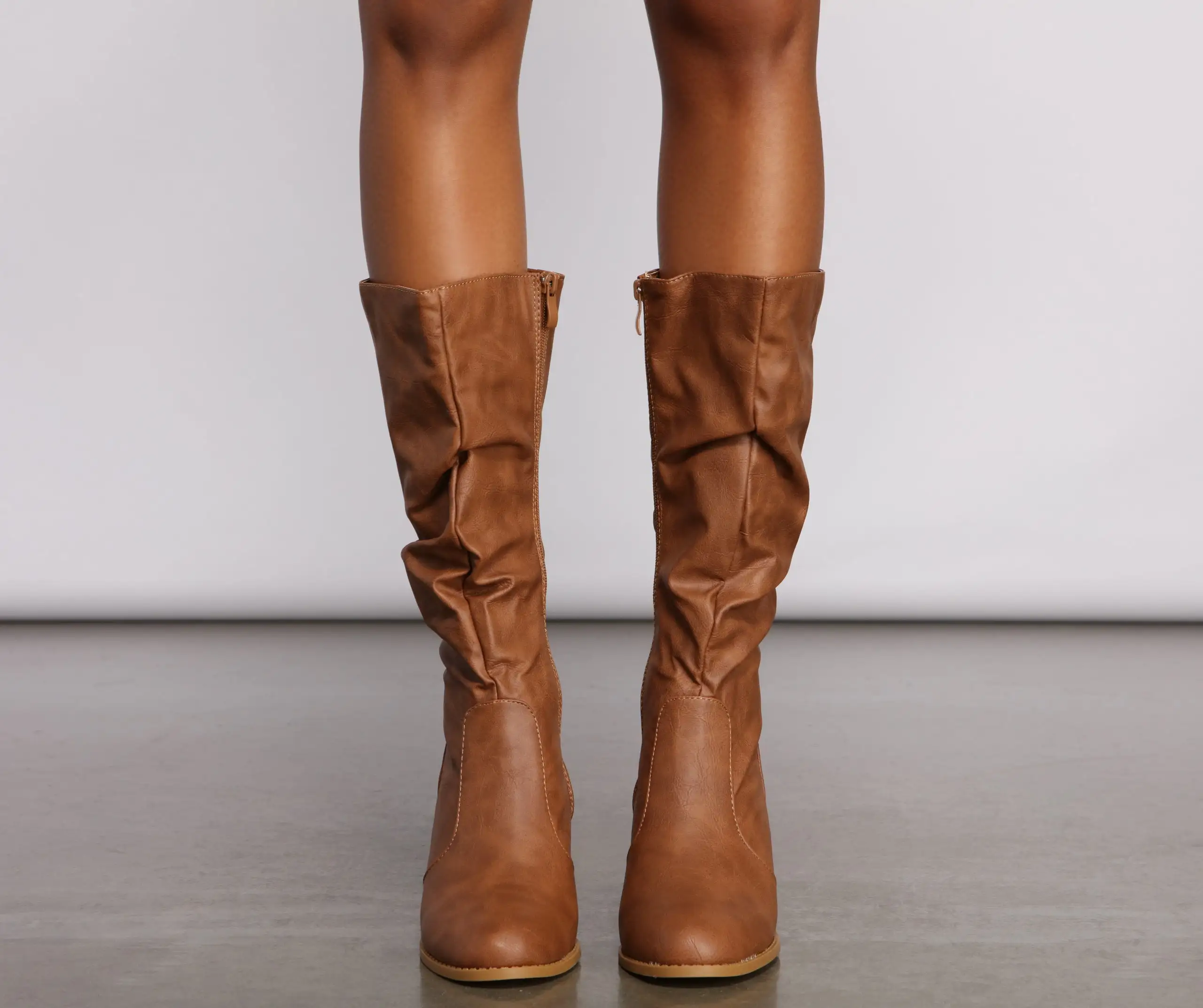 Faux Leather Slouched Knee-High Boots