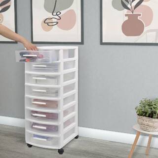 MQ 8-Drawer Resin Rolling Storage Cart in White and Clear 450-WHT