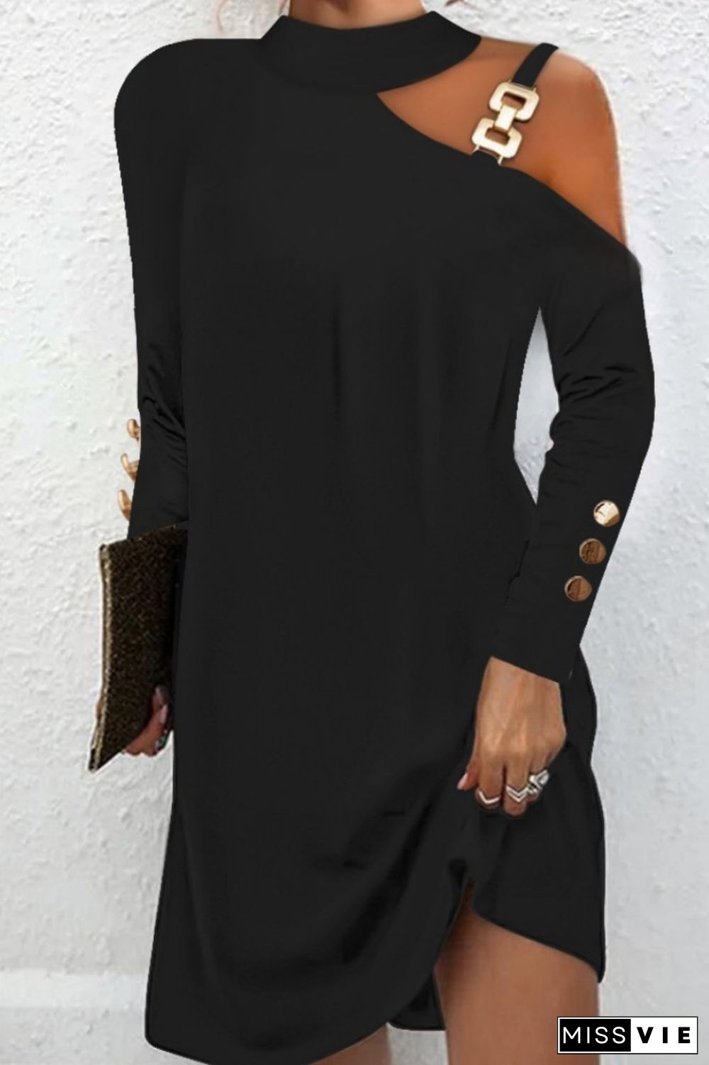 White Casual Solid Hollowed Out O Neck Long Sleeve Dresses