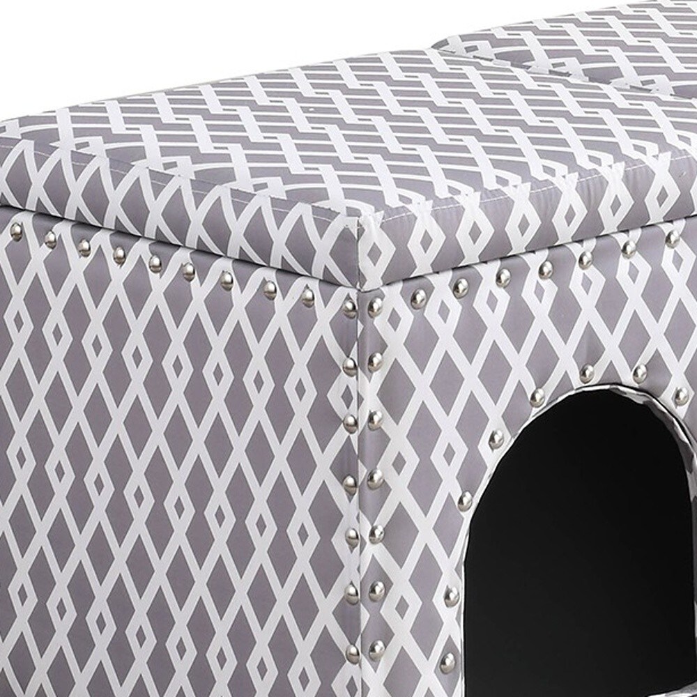 Gray Brown Lattice Storage Bench with Pet Bed