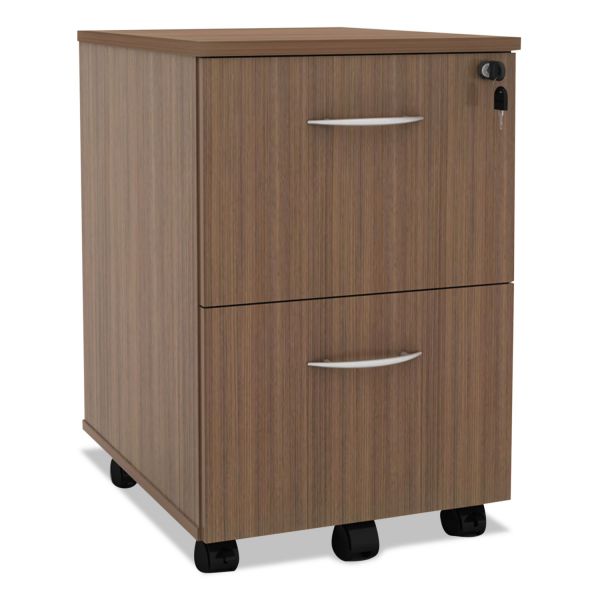 Alera Valencia Series Mobile Pedestal， Left or Right， 2 Legal/Letter-Size File Drawers， Modern Walnut， 15.38