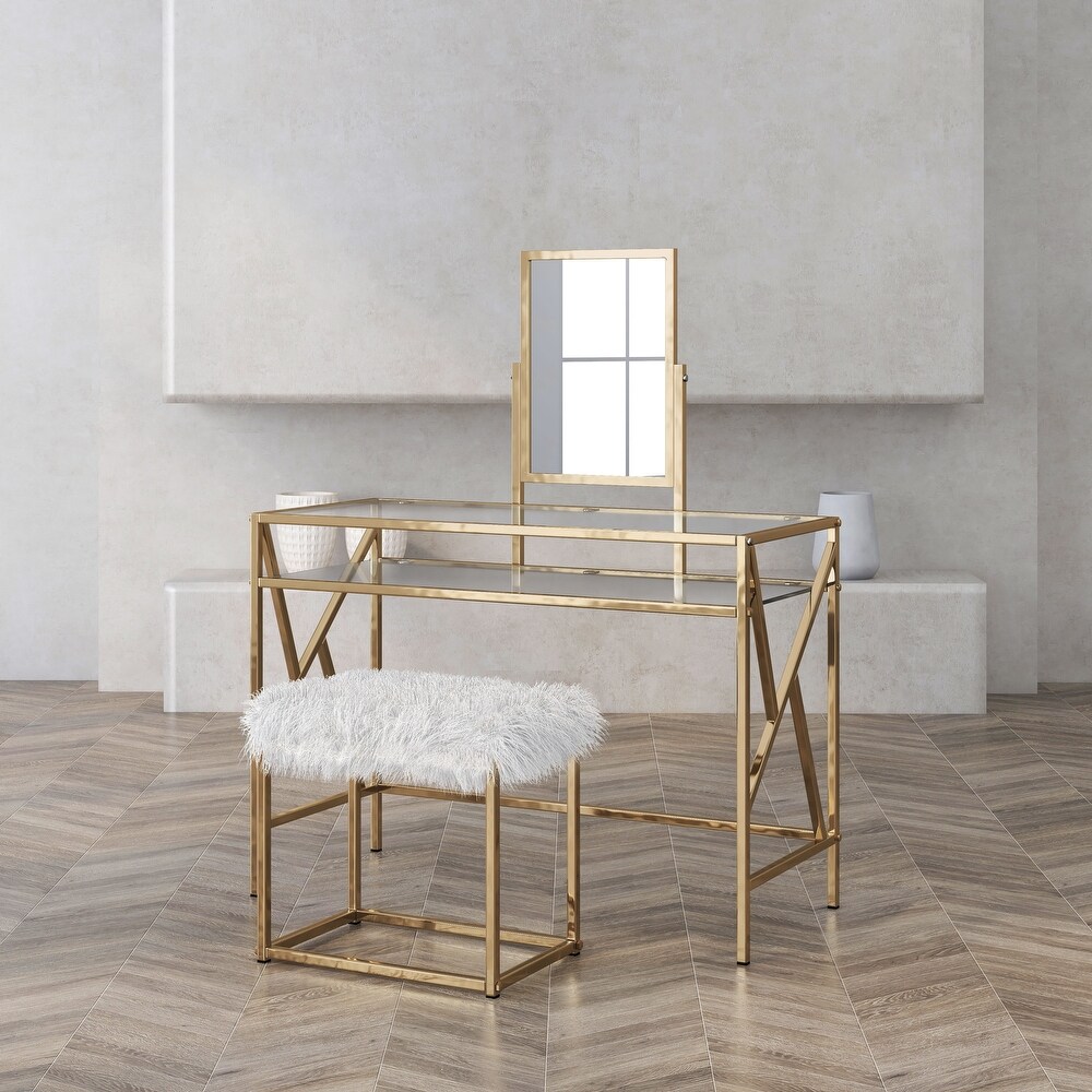 DH LUX Glam Glass Vanity Table and Stool Set by Denhour