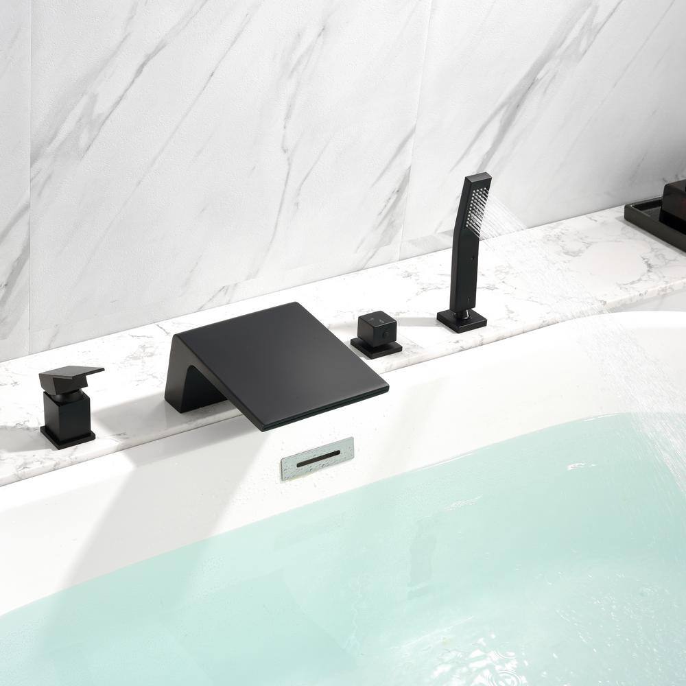 Boyel Living Single-Handle Tub Deck Mount Roman Tub Faucet with Hand Shower and Water Suply Hose in Matte Black SMD-1723B