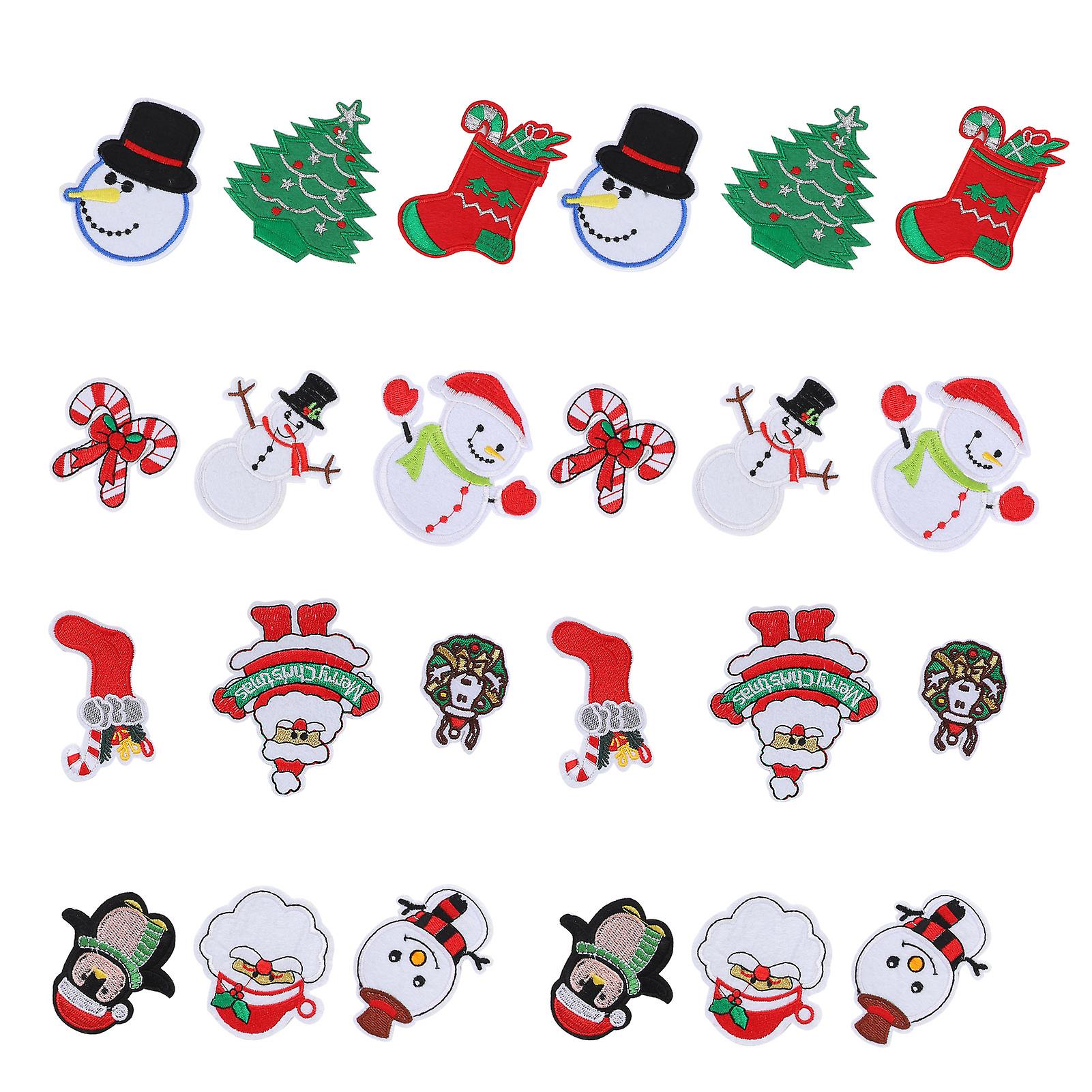 24pcs Christmas Patches Embroidery Cloth Stickers Santa Claus Snowman Diy Ironing Patch