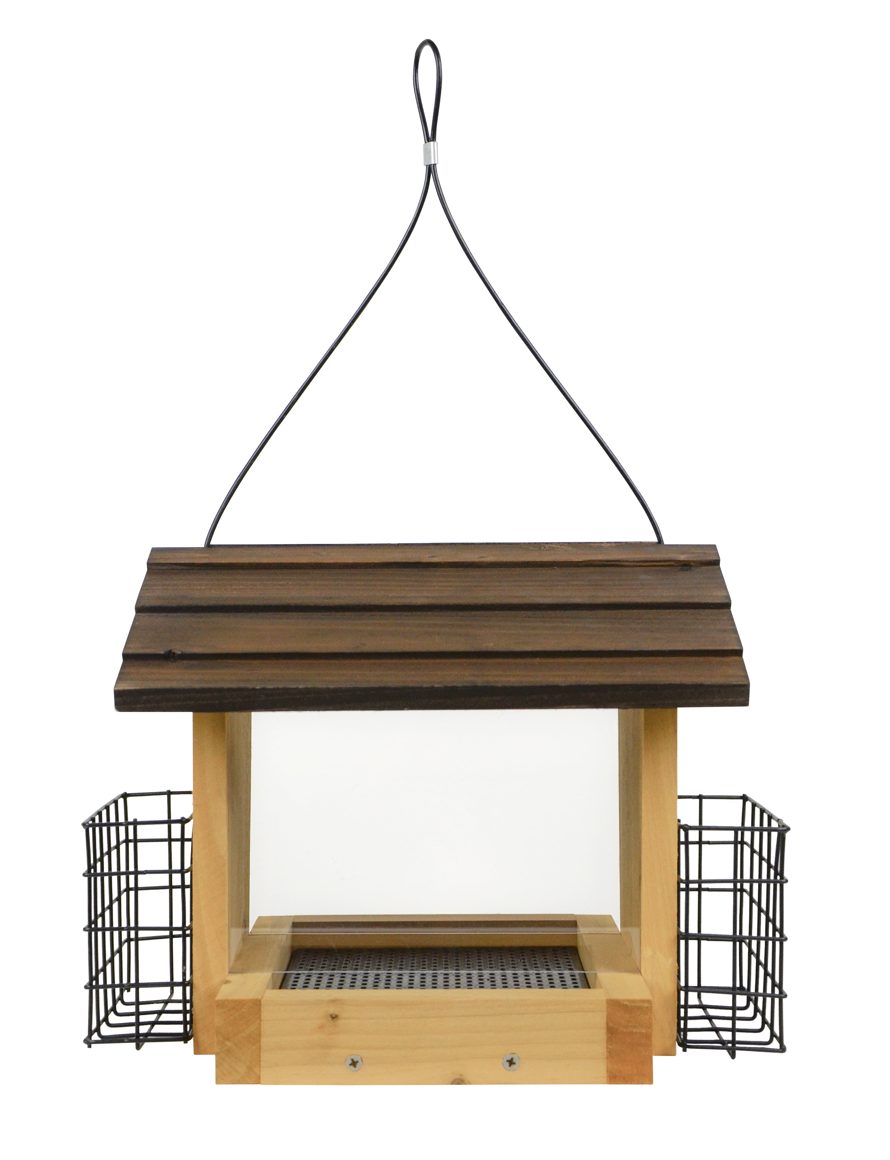 Wild Wings Cedar Hopper Bird Feeder with Suet Cages， 3 Quart