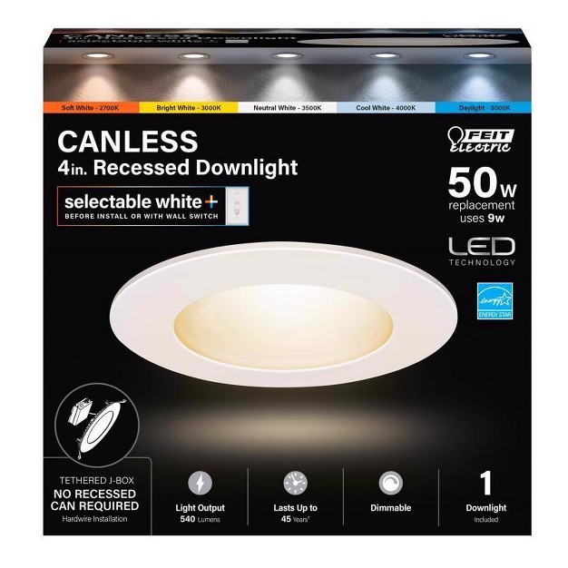 Feit Electric White 4 In W Led Canless Recessed Downlight 9 W