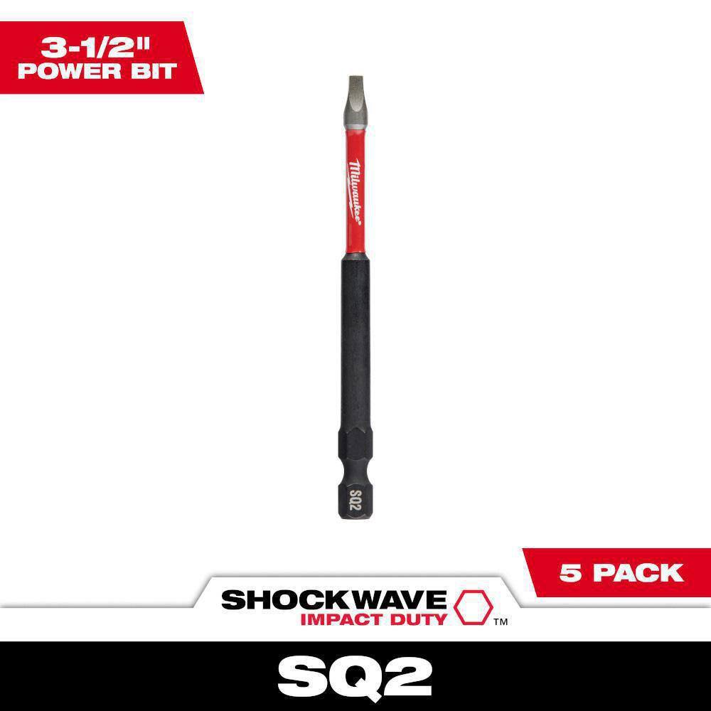 MW SHOCKWAVE Impact Duty 3-12 in. Square #2 Alloy Steel Screw Driver Bit (5-Pack) 48-32-4574