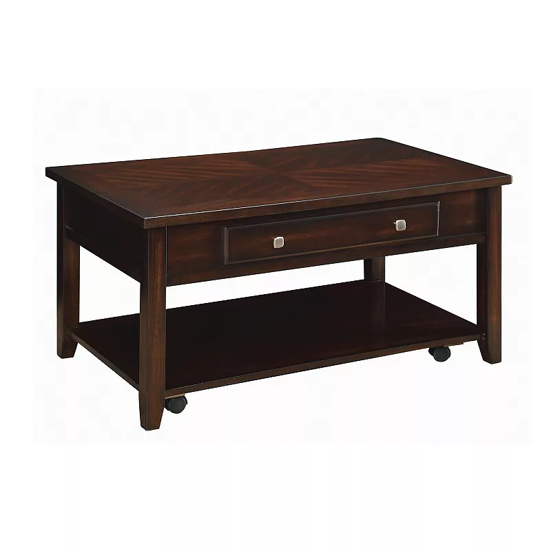 Modern Lift Top Wooden Coffee Table With Storage and Shelf， Walnut Brown