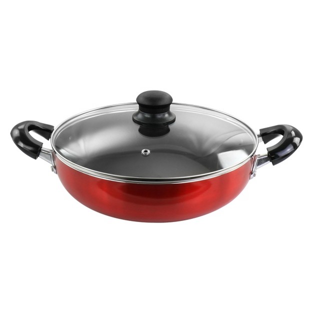 Better Chef 10 Inch Red Aluminum Deep Frying Pan With Glass Lid