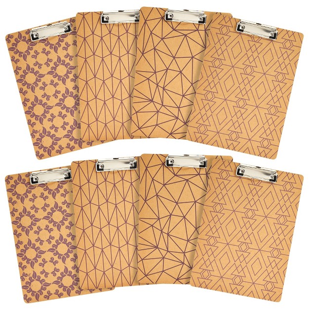 Juvale 8 Pack Wooden Clipboards With Cute Assorted Patterns A4 Letter Size With Low Profile School Classrooms Work Office Home