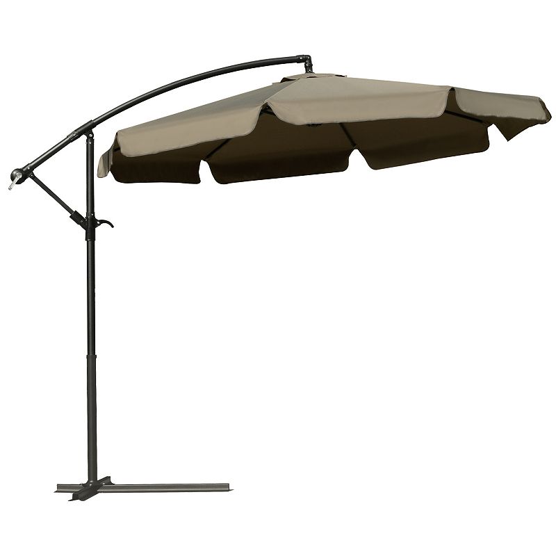 Outsunny 9' Offset Hanging Patio Umbrella， Cantilever Umbrella with Easy Tilt Adjustment， Cross Base and 8 Ribs for Backyard， Poolside， Lawn and Garden， Brown