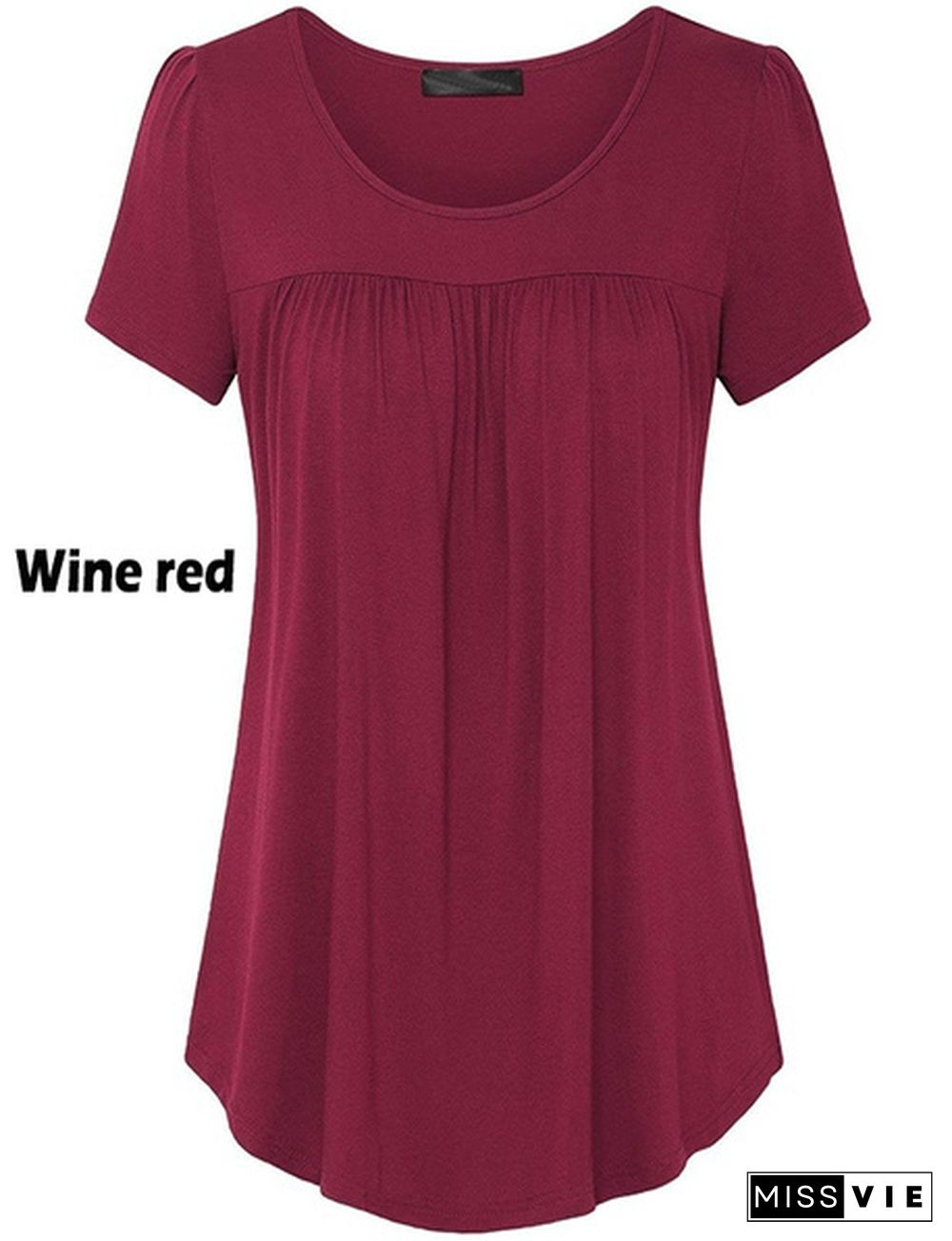 Women's Scoop Neck Pleated Blouse Top Tunic Shirt