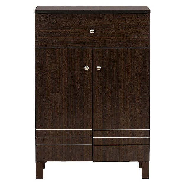 Felda Modern Shoe Cabinet With 2 Doors And Drawer Dark Brown Baxton Studio