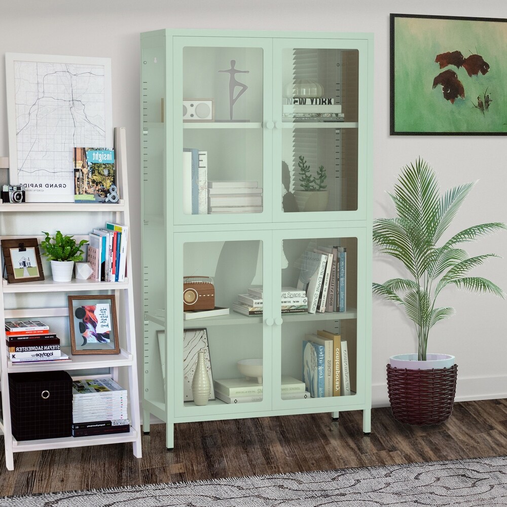 Modern Four Glass Door Storage Cabinet with Adjustable Shelves