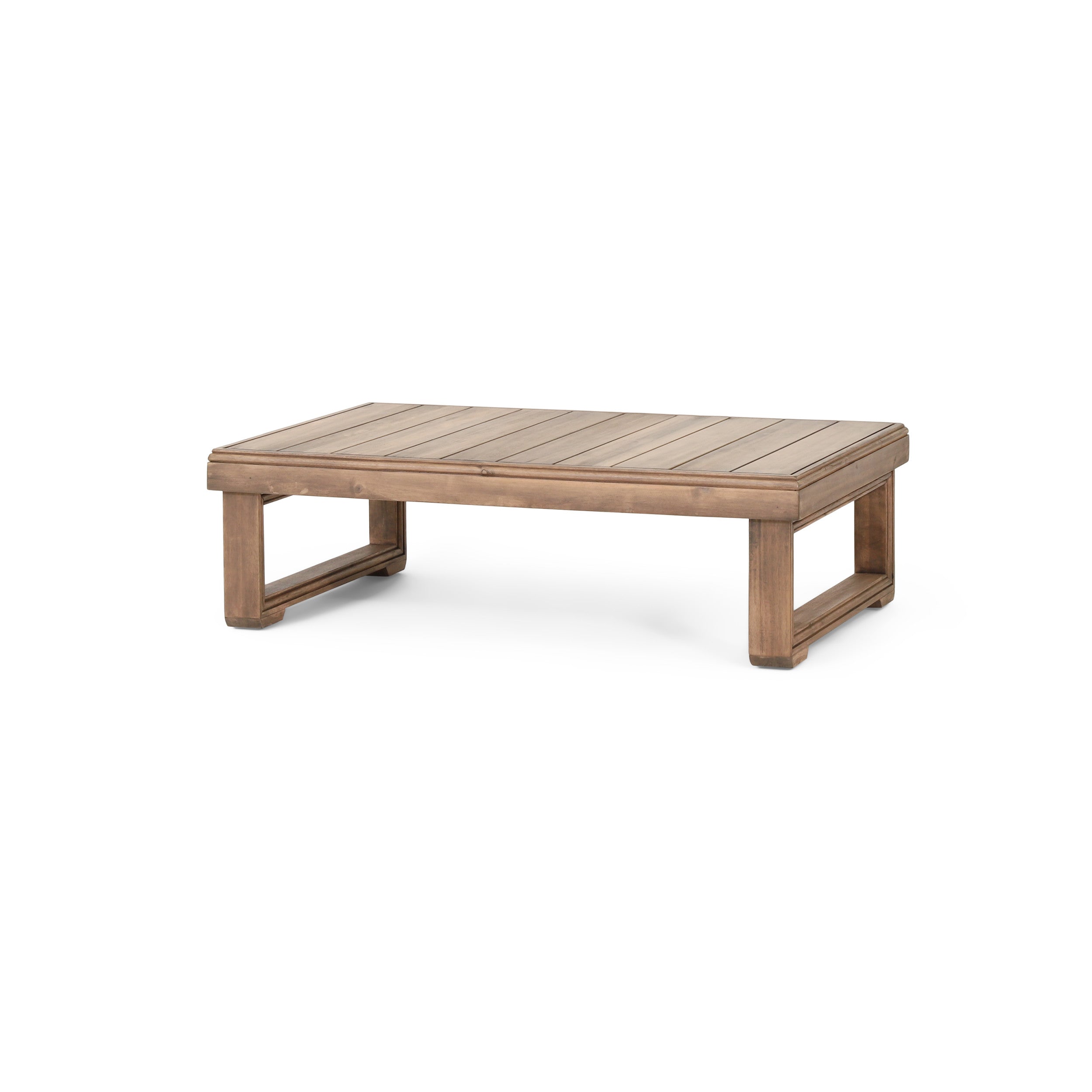 Andrae Outdoor Acacia Wood Rectangular Coffee Table, Brown Wash