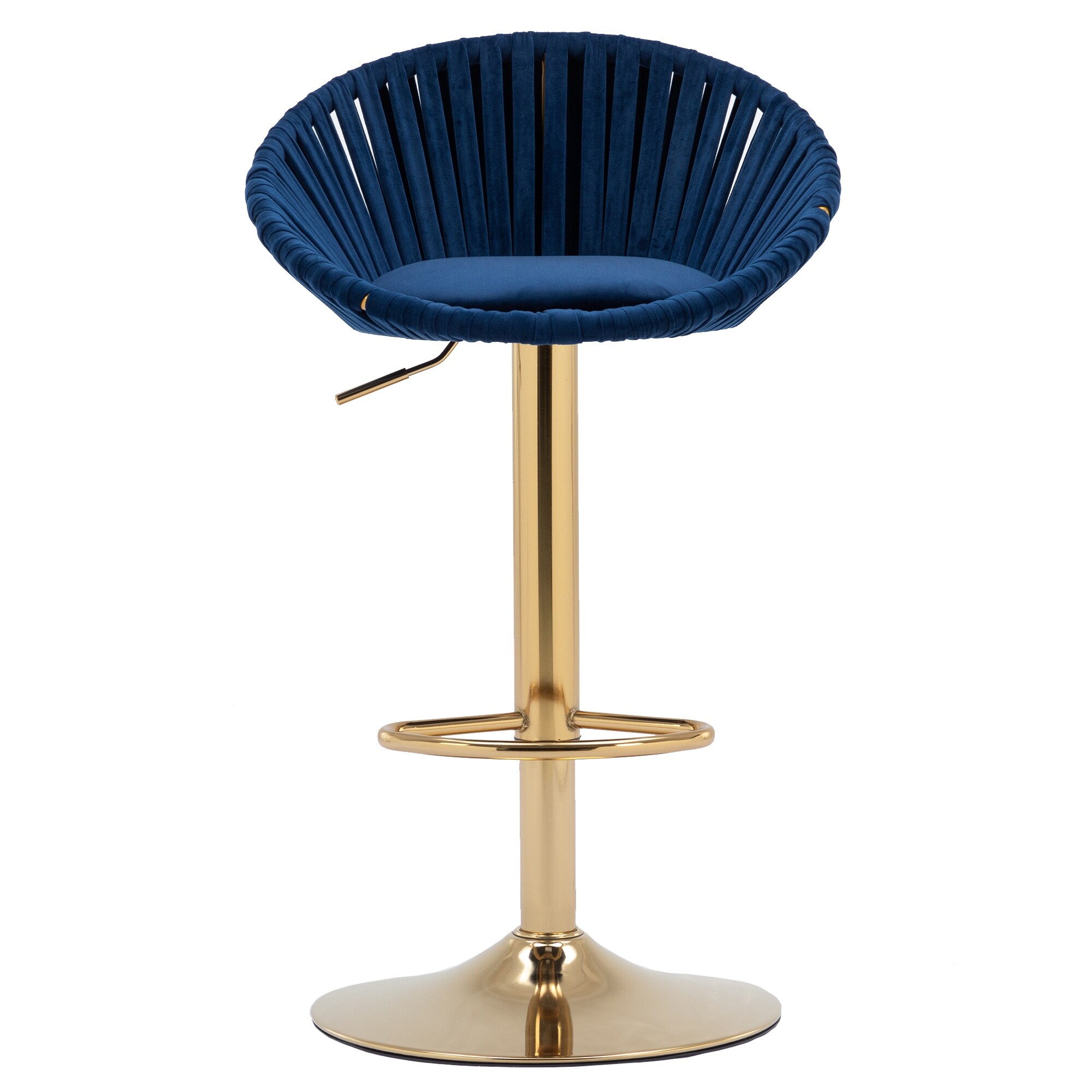 Modern Velvet Counter Height Barstools， with Low Back Ajustable Swivel Kitchen Bar Chairs with Gold Footrest， Set of 2